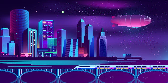 未来科技科幻霓虹灯渐变绚丽城市建筑夜景灯光插画AI/PSD设计素材100套【066】